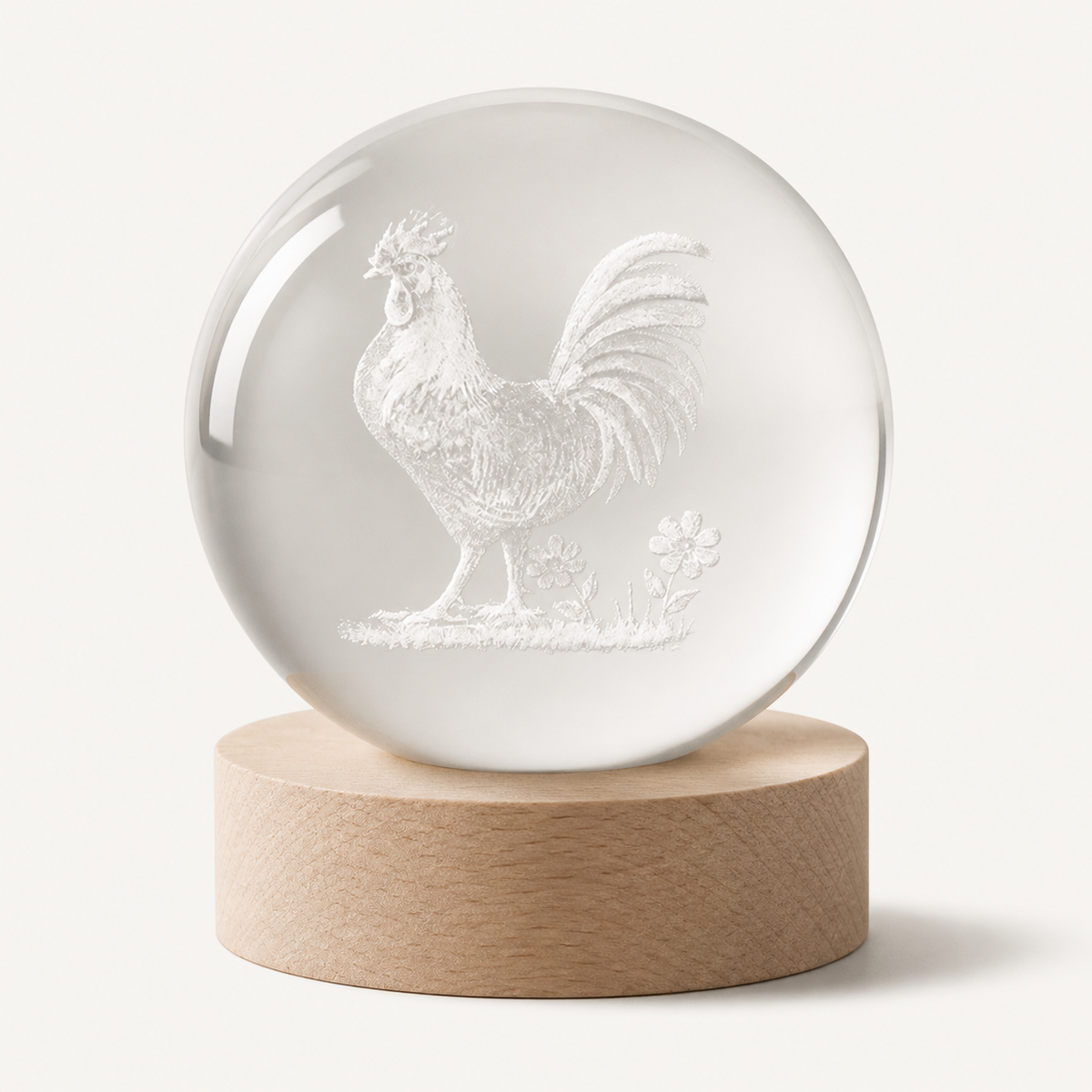 Zodiac Crystal – Engraved Crystal Ball Lamp - Chicken variant
