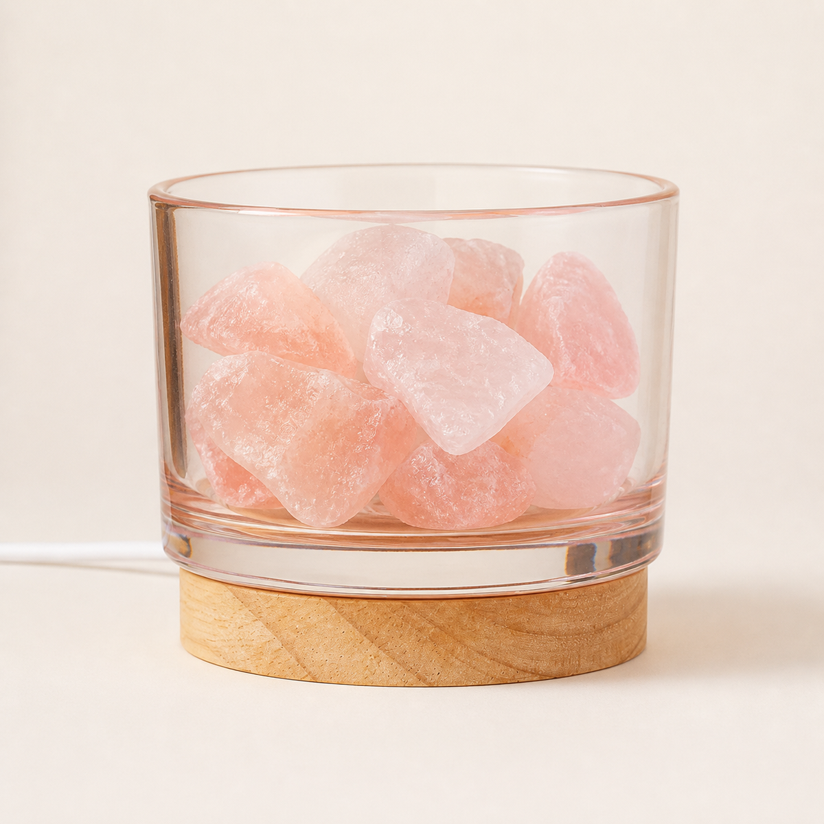 Rose Quartz – Crystal & Mineral Display Lamp - studio view