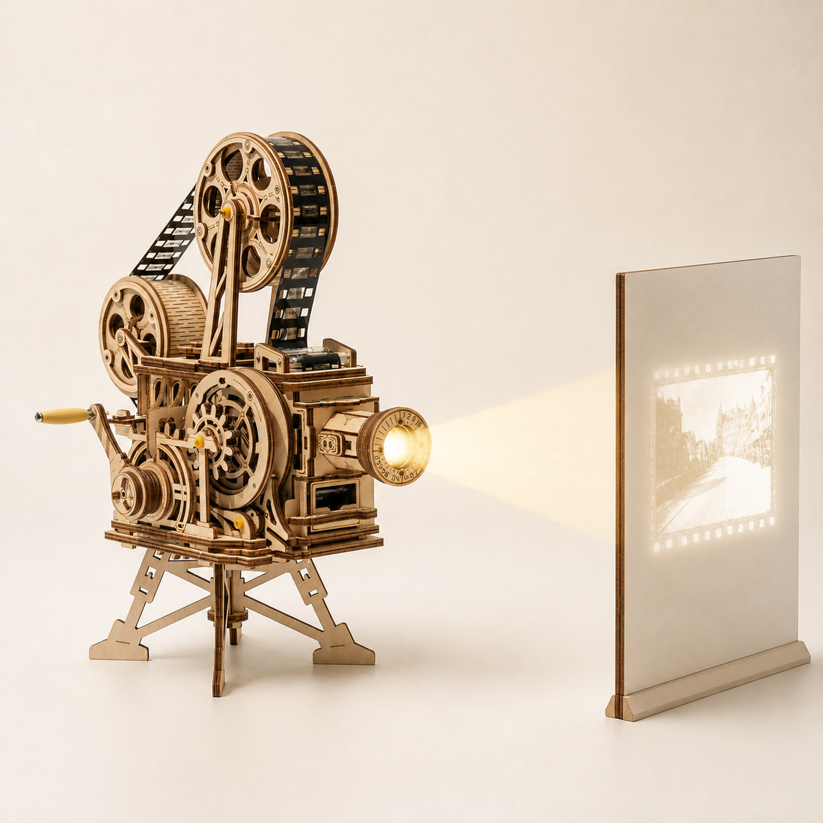 Silent Cinema – Wooden Film Projector Model Kit - studio view