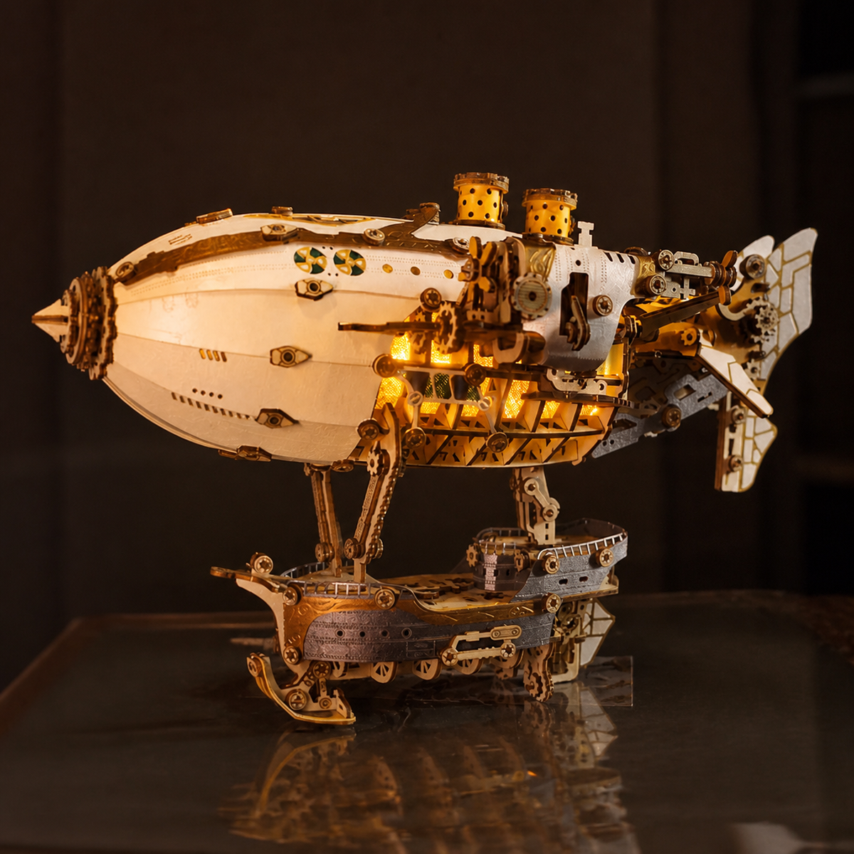 
Sky Ship – Wooden Airship Model Kit with LED Lights - studio view