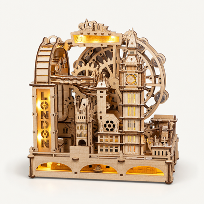 London Marble – Wooden Marble Run Kit with Lights