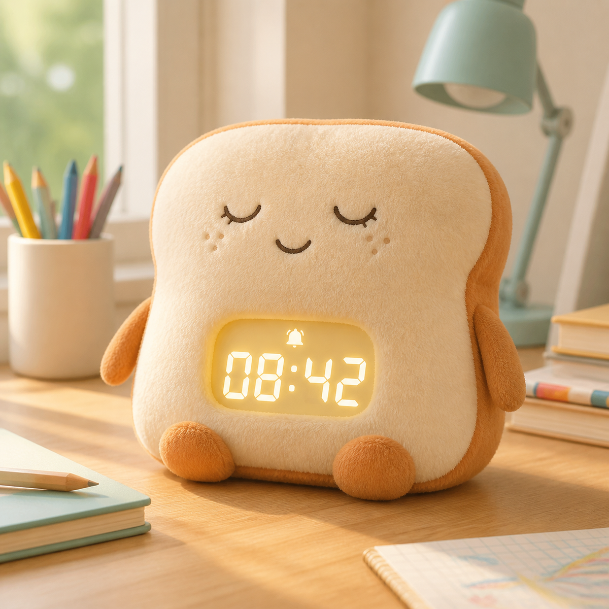 ObiCrumb – Plush Toast Alarm Clock & Night Lamp - daytime view