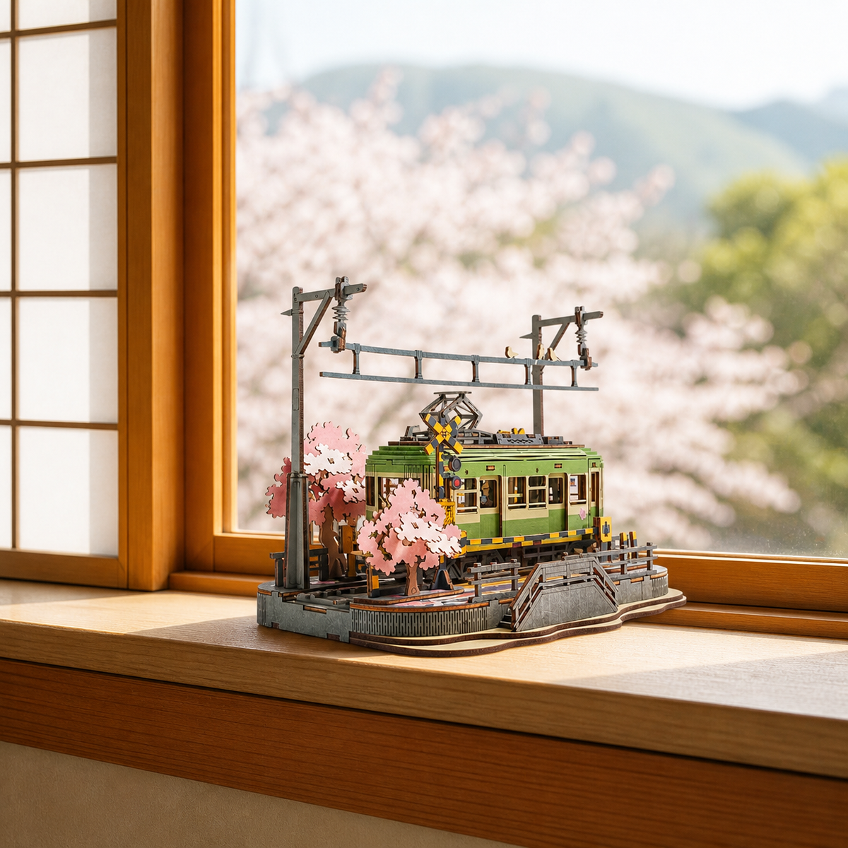 
Cherry Tram – Wooden Tram Model Kit with LED Lights