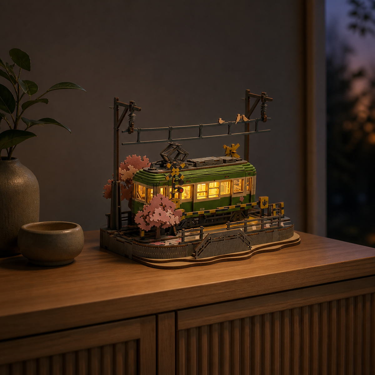 
Cherry Tram – Wooden Tram Model Kit with LED Lights