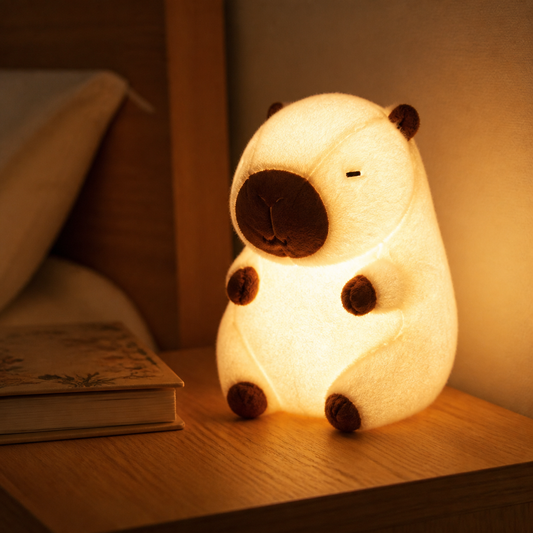 ObiCuddles – LED Light-Up Capybara Plush Toy - nighttime view