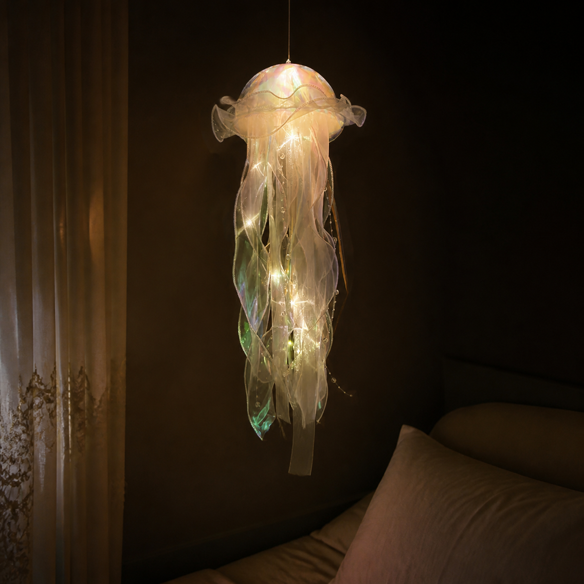 Jelly Lantern – Hanging Jellyfish Lamp - nighttime view