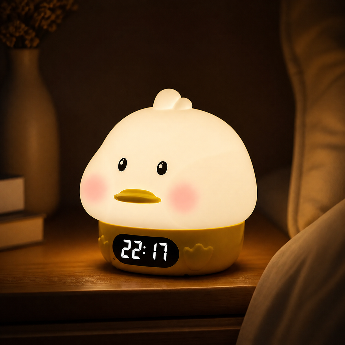 ObiSnooze – Duck & Bunny Timer Lamp - nighttime view