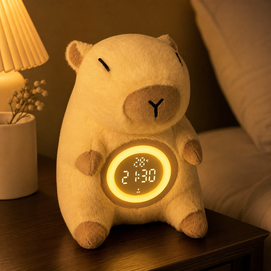 ObiBubba – Plush Capybara Alarm Clock & Night Lamp - nighttime view
