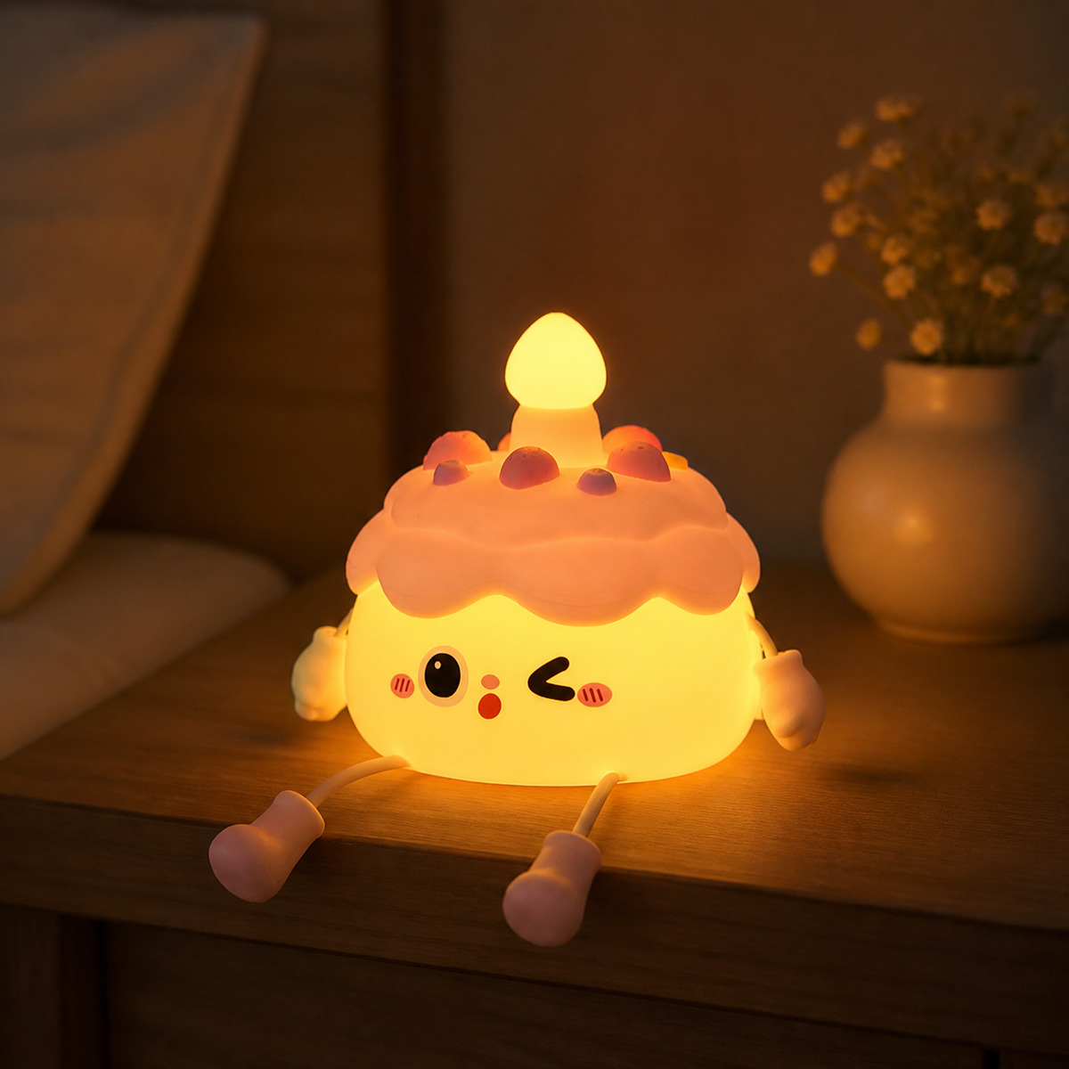 ObiCupcake – Birthday Cake Night Lamp - nighttime view