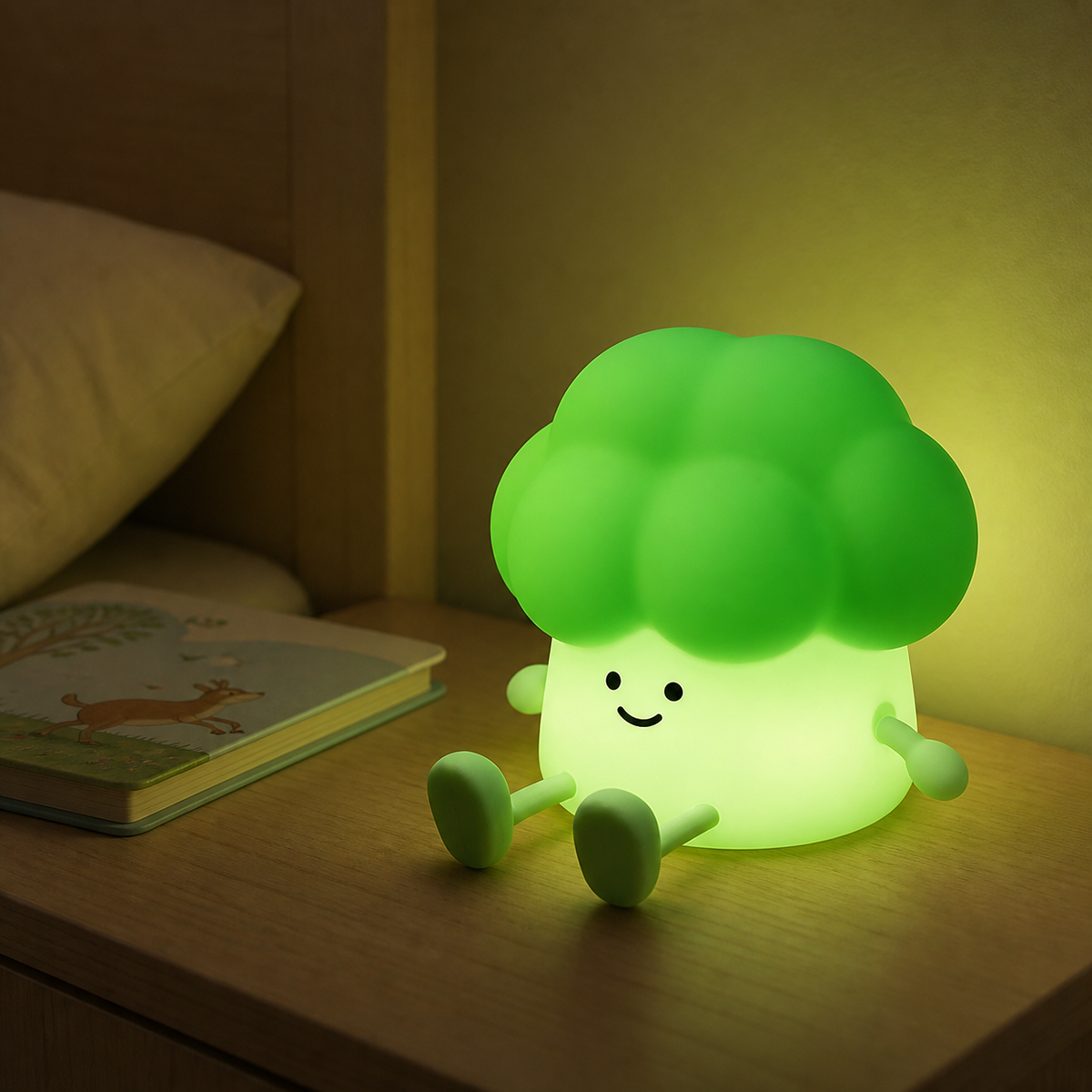 
ObiFruity – Broccoli and Fruit Night Lamp - nighttime view