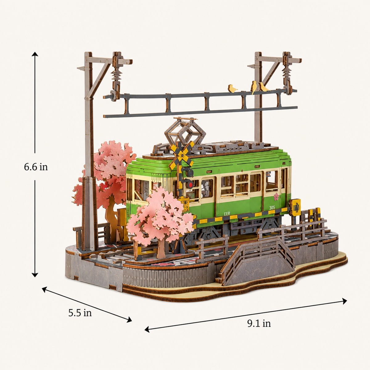 
Cherry Tram – Wooden Tram Model Kit with LED Lights