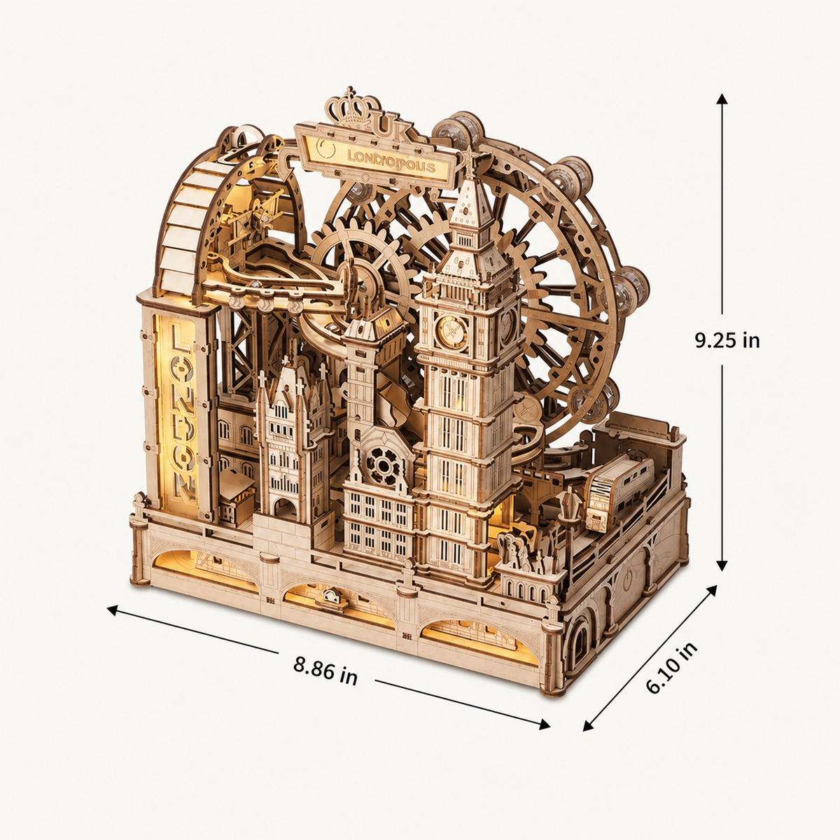 
London Marble – Wooden Marble Run Kit with Lights
