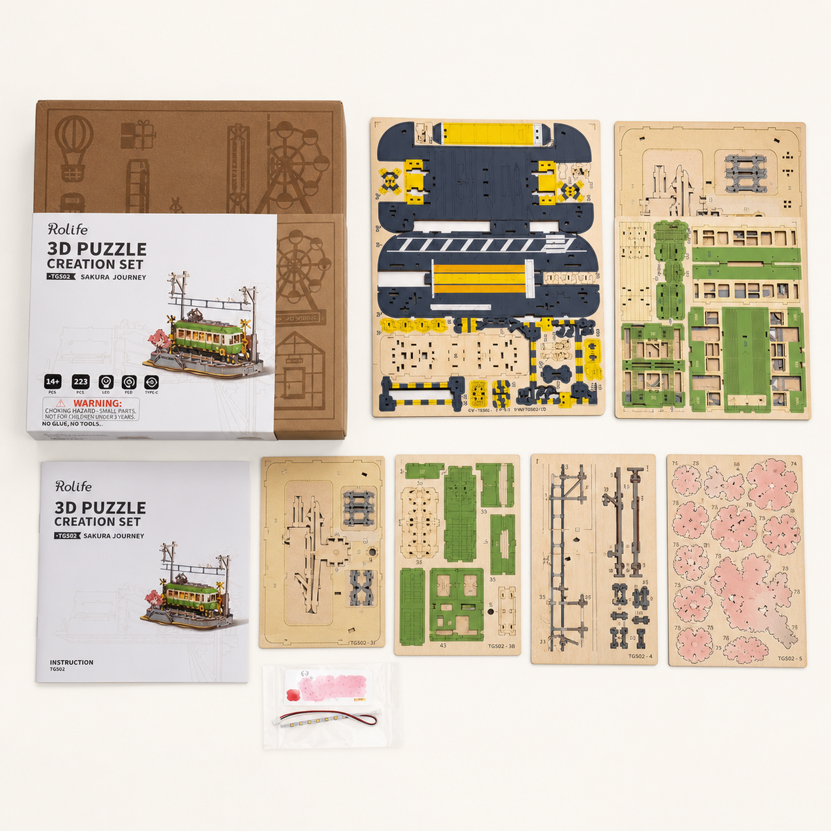 Cherry Tram – Wooden Tram Model Kit with LED Lights