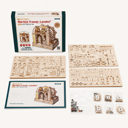 London Marble – Wooden Marble Run Kit with Lights