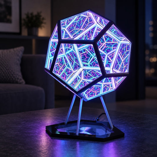 Infinity Gem – Infinity Dodecahedron Lamp - nighttime view