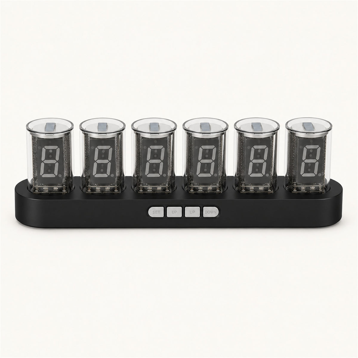 
Nixie Clock – RGB Digital Tube-Style Desk Clock - Midnight Black variant