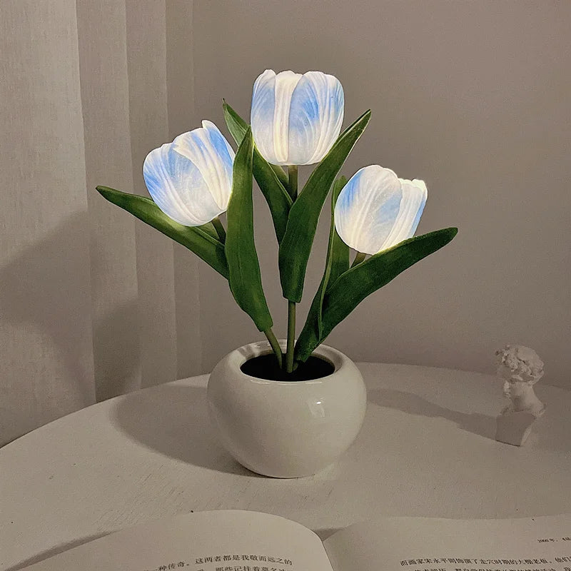 TulipGlow Ceramic Tulip Lamp - Light Blue