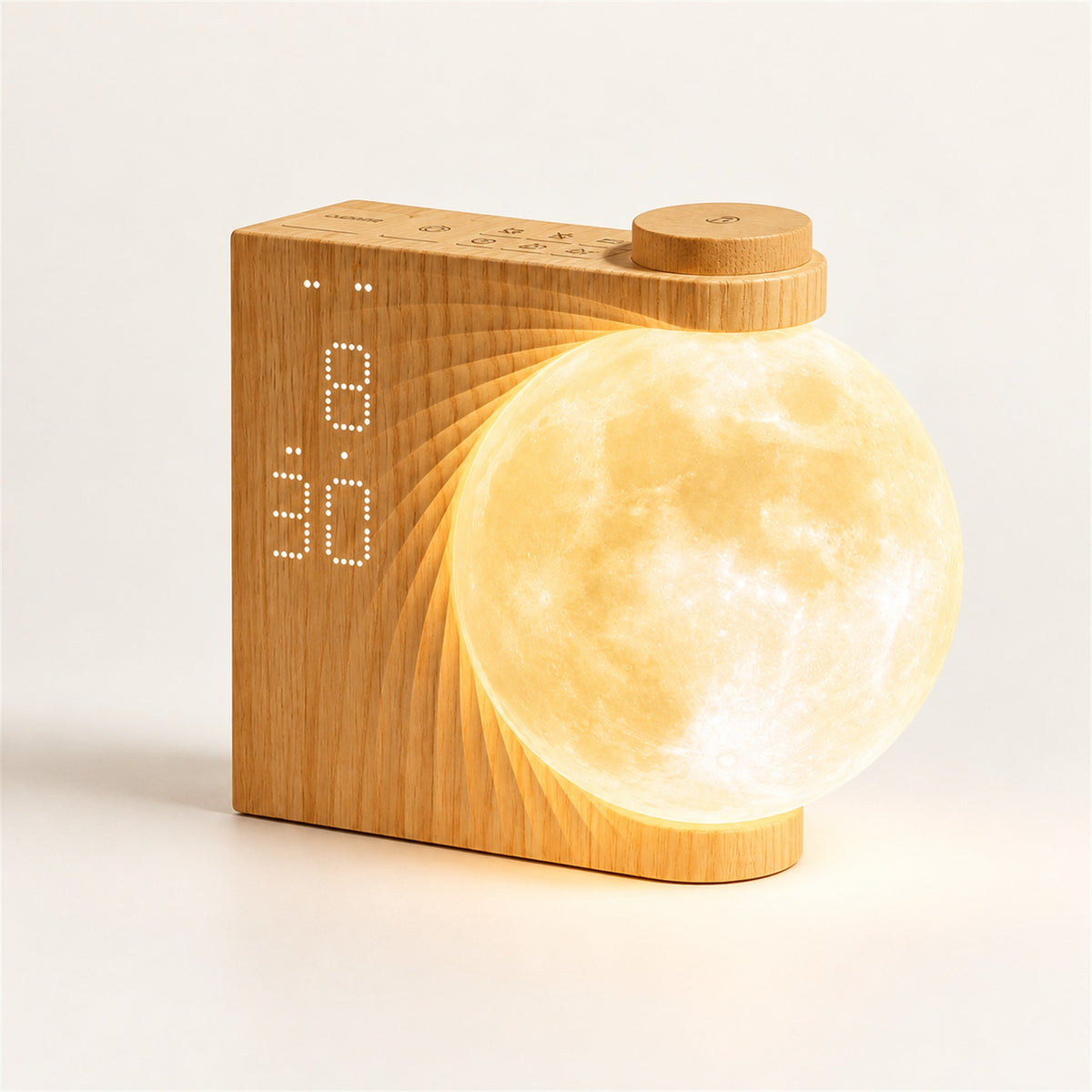 
Moonrise Clock – Sunrise Clock with Moon Lamp - Wood · Fixed Moon variant