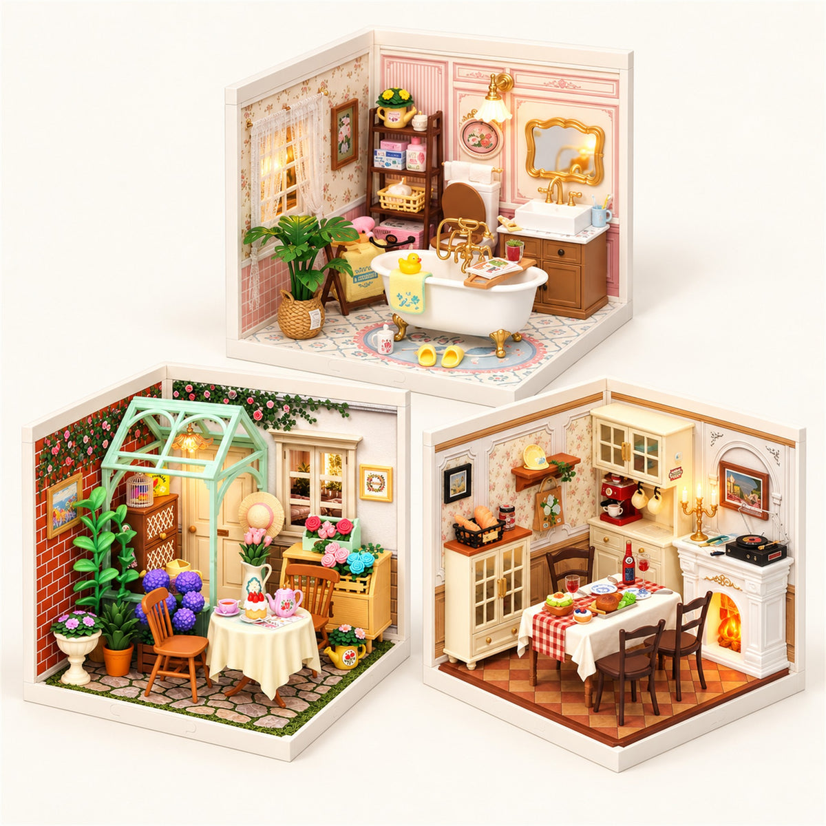 Mini Rooms – DIY Miniature Room Kit with LED Light - All 3 Rooms variant