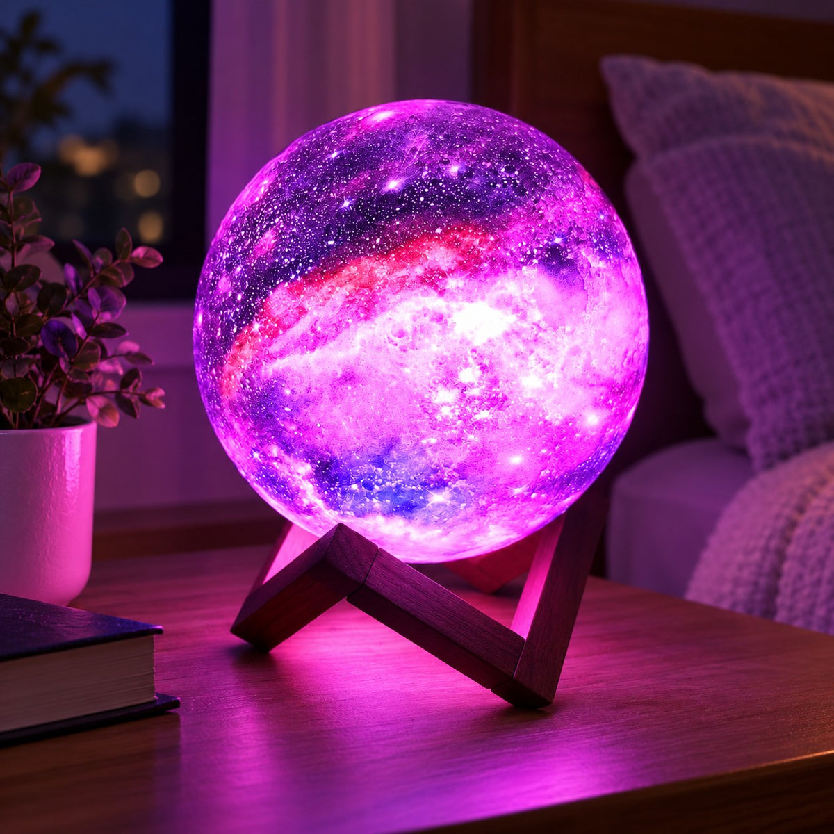 Galaxy Moon – 16-Color Galaxy Moon Lamp - nighttime view