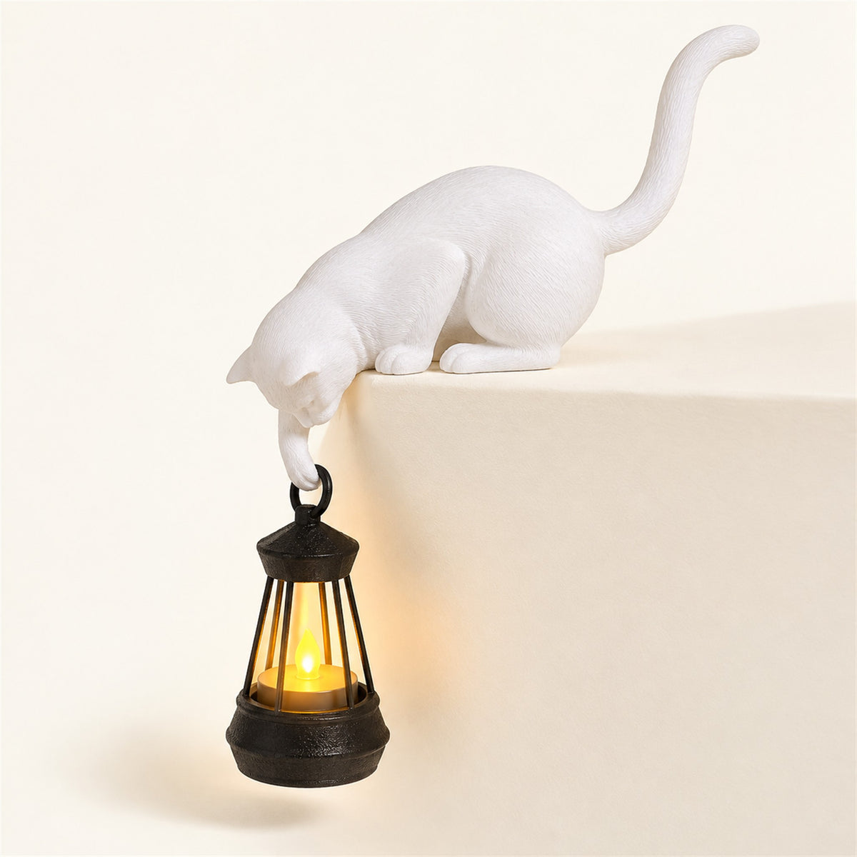 
Lantern Cat – Cat Shelf Decor with Lantern Options - WhiteCatClassicLantern variant