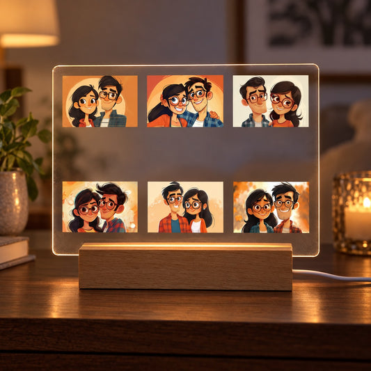 Family Portrait – Custom Acrylic Photo Lamp - nighttime view