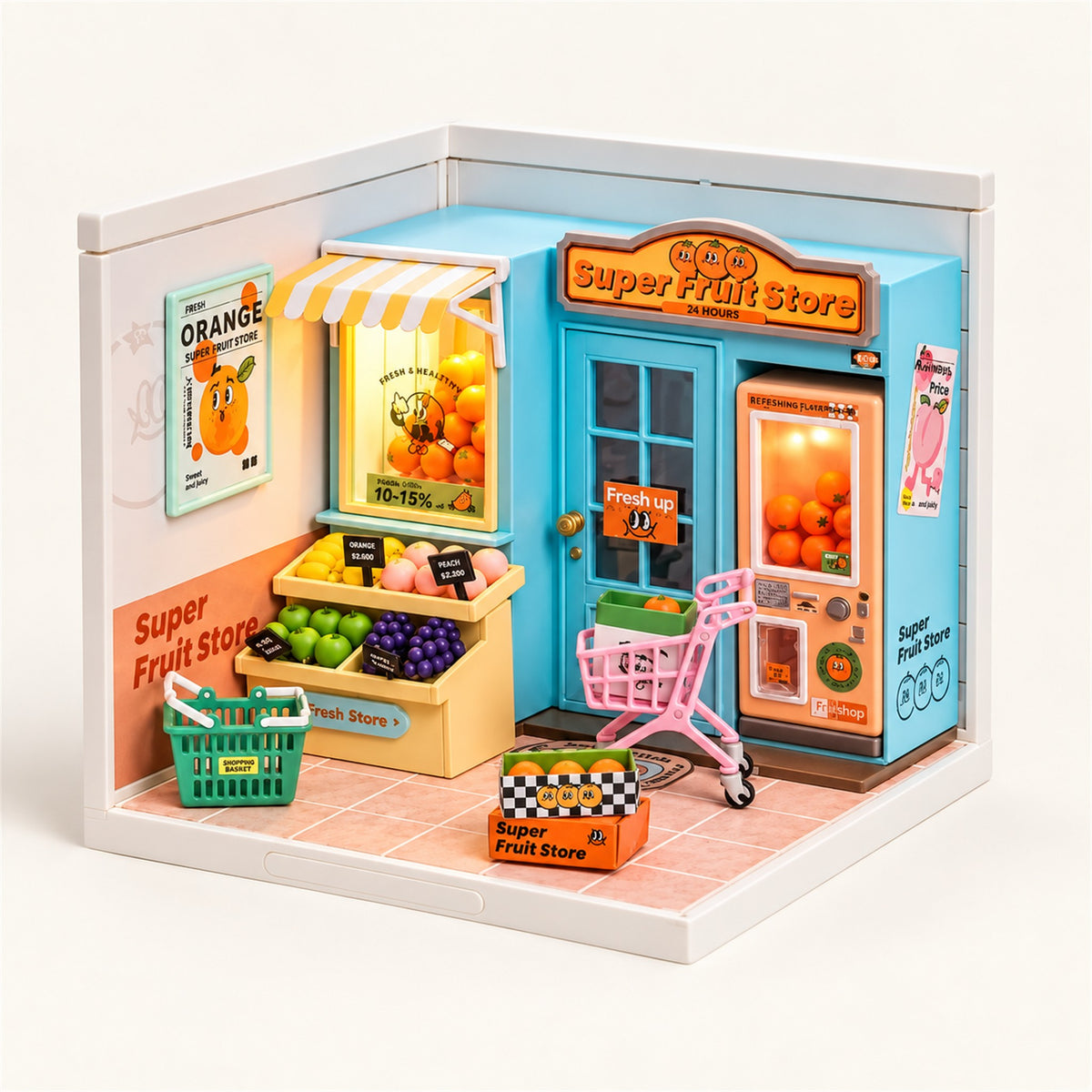 Corner Café – Miniature Shop Building Block Set with LED - Fruit Store variant