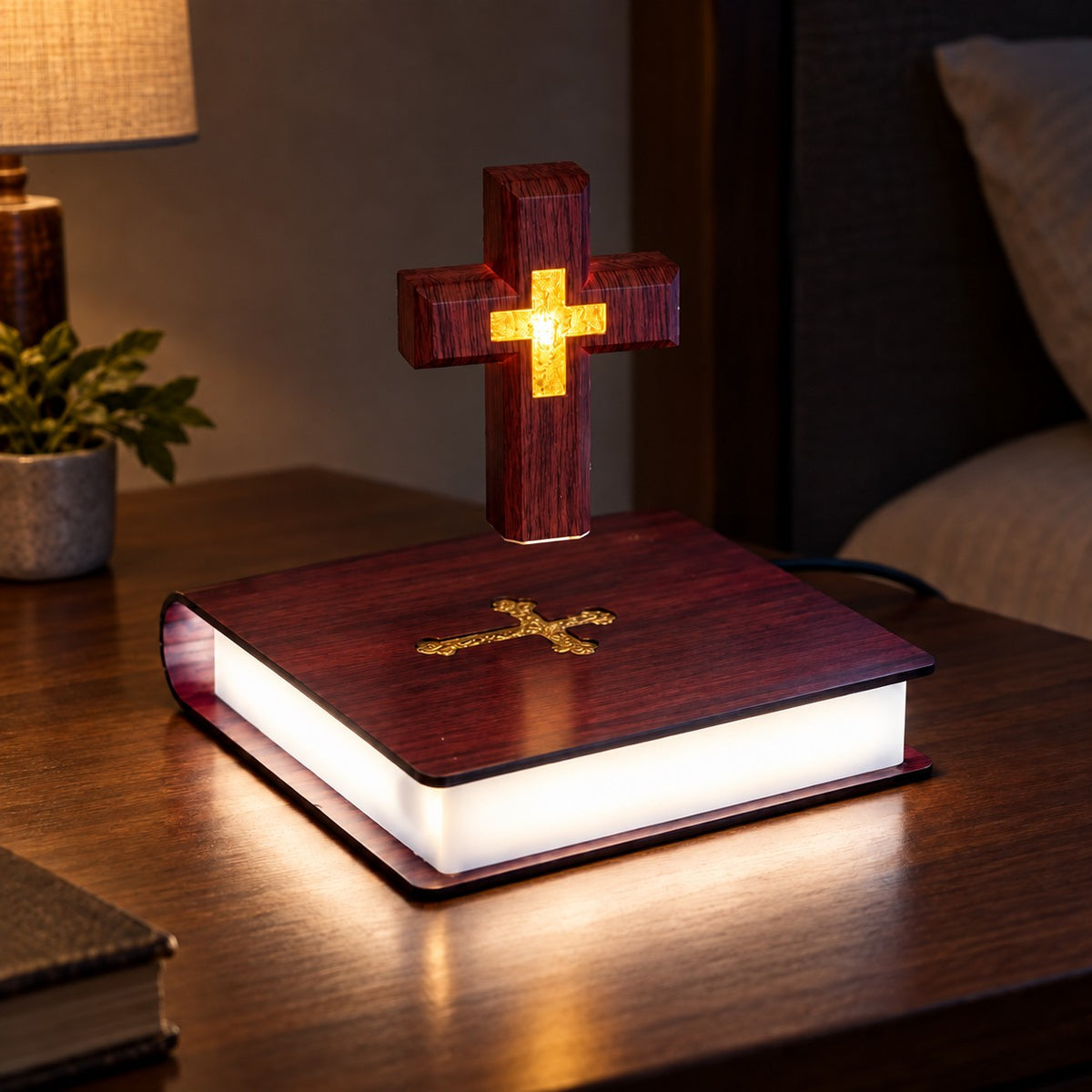 
Floating Cross – Levitating Cross Lamp - nighttime view