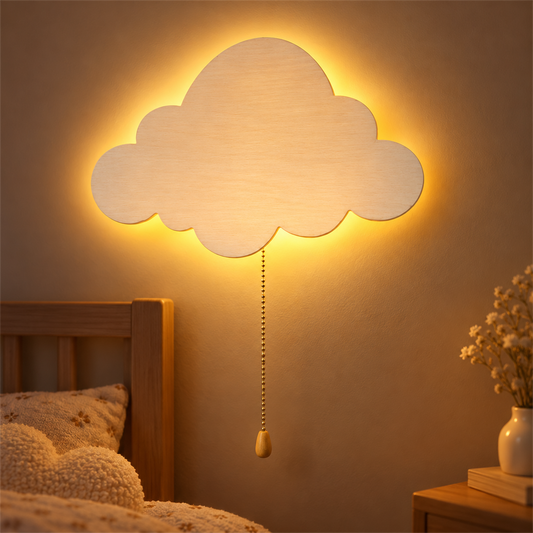 Dream Cloud – Cloud & Balloon Wall Lamp - nighttime view