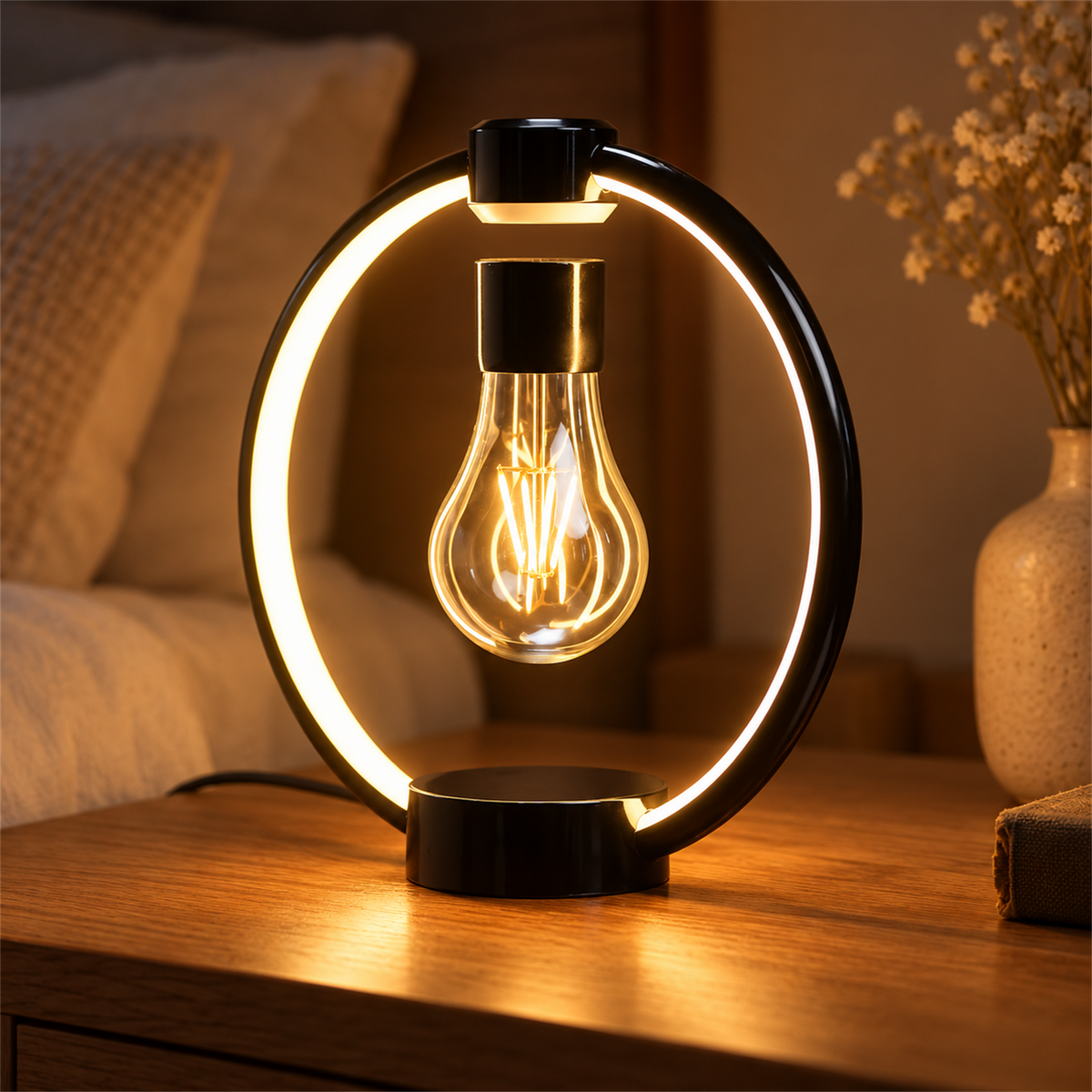 Floating Edison – Levitating LED Lamp - nighttime view