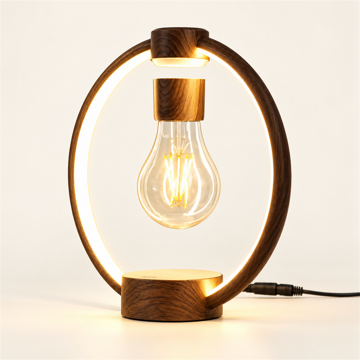 Floating Edison – Levitating LED Lamp - Deep Wood Grain variant