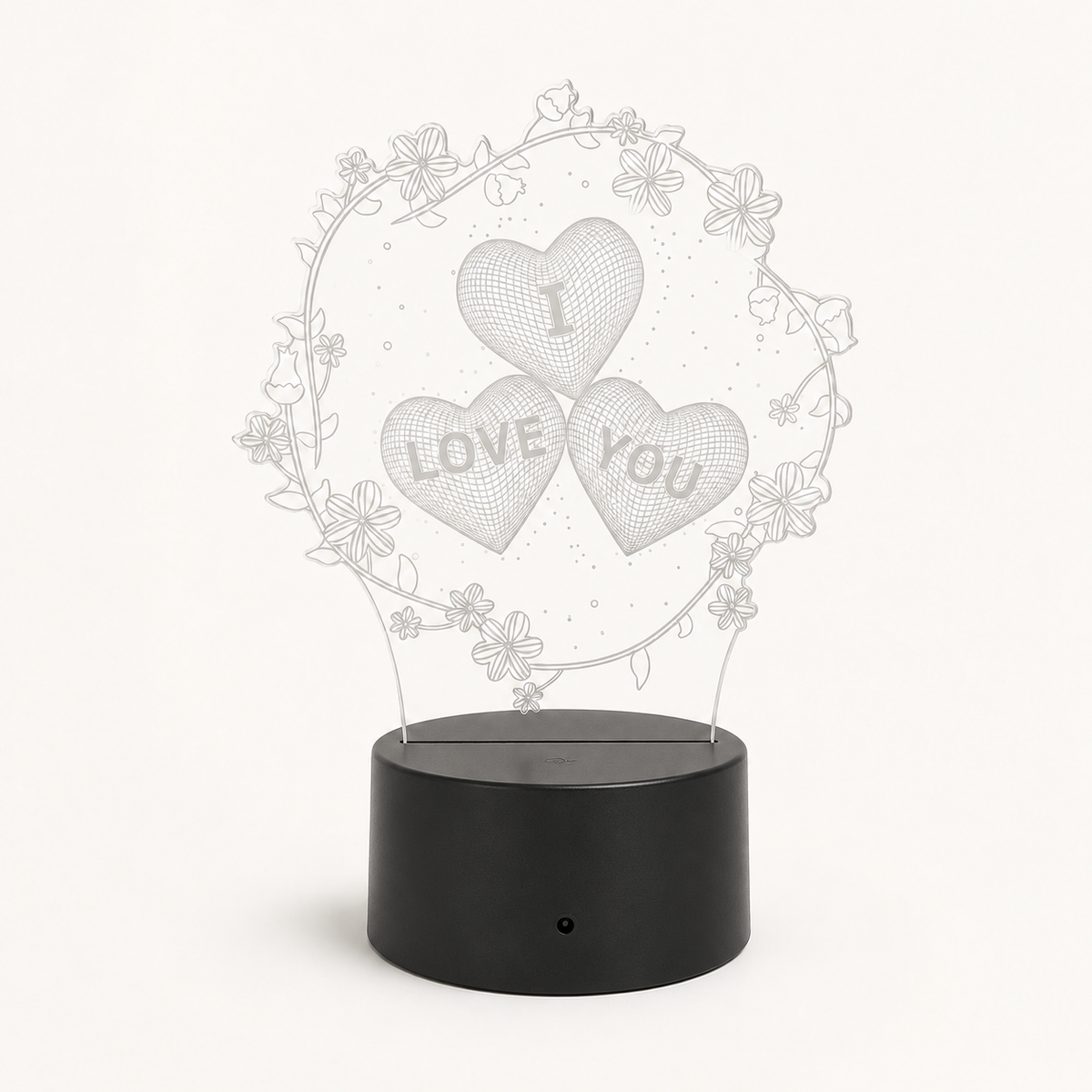 
Love Struck – 3D Heart Table Lamp - Black Base / Floral Hearts variant