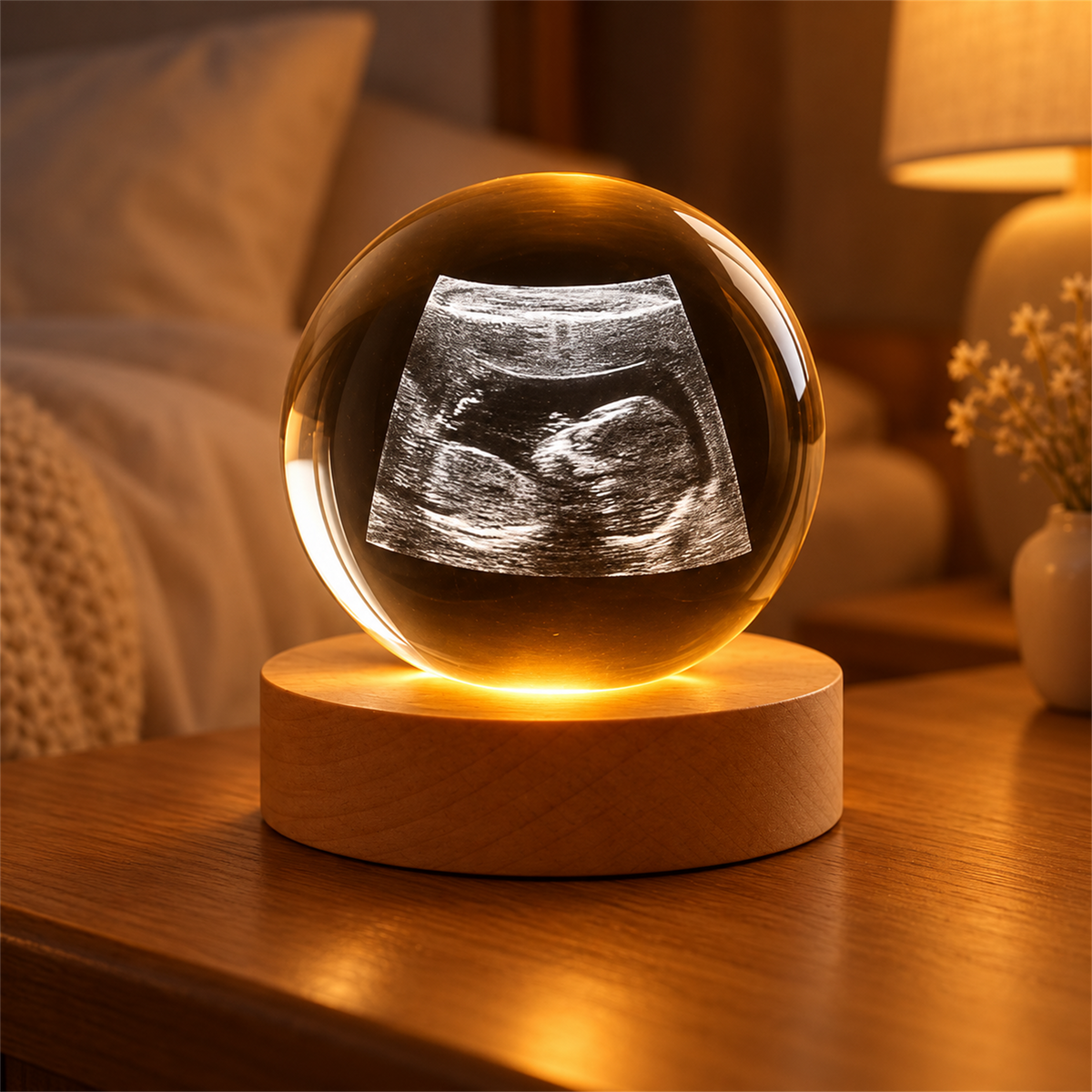 
Mini Crystal – Mini Custom Crystal Ball Lamp - nighttime view