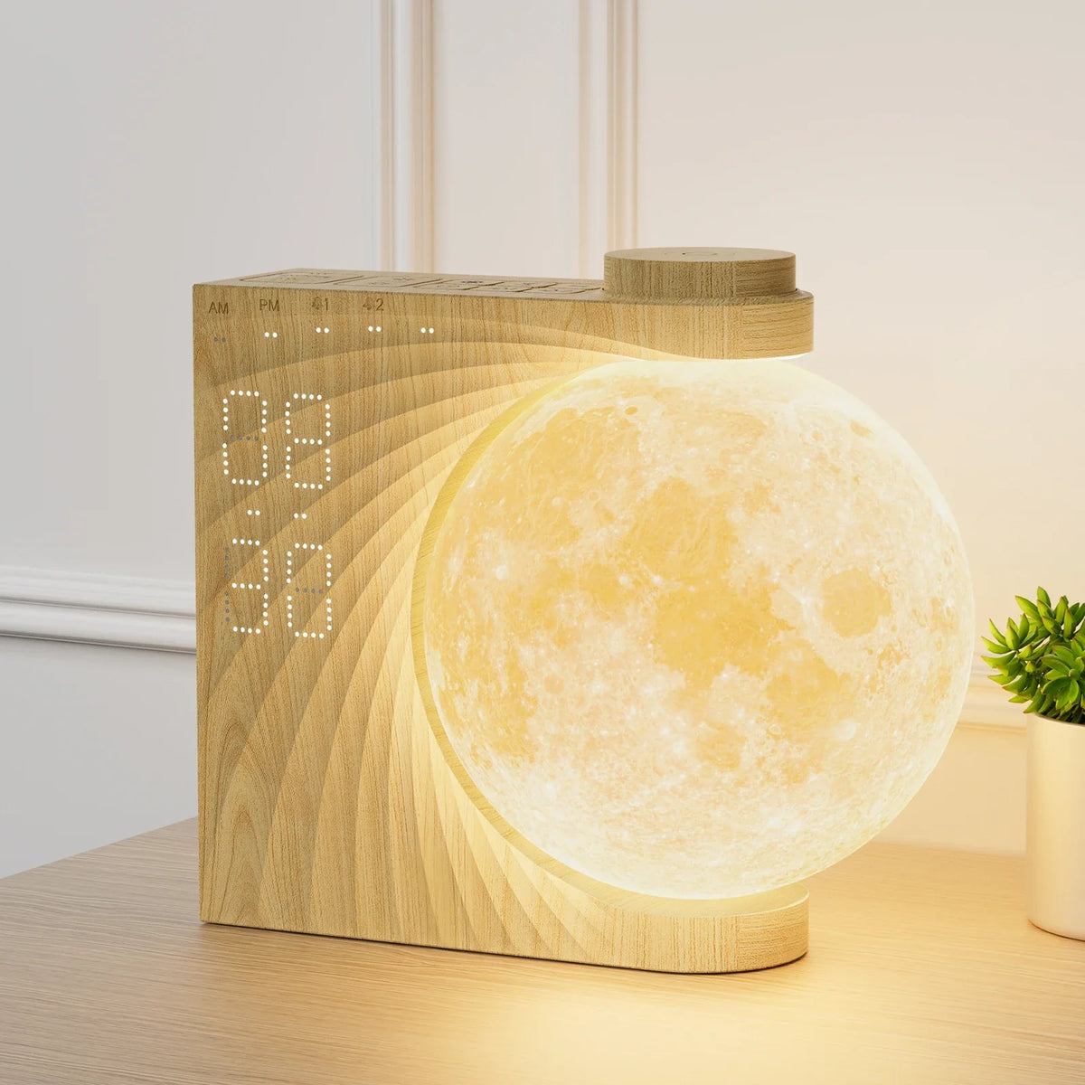 
Moonrise Clock – Sunrise Clock with Moon Lamp - Wood_Rotating_Moon variant