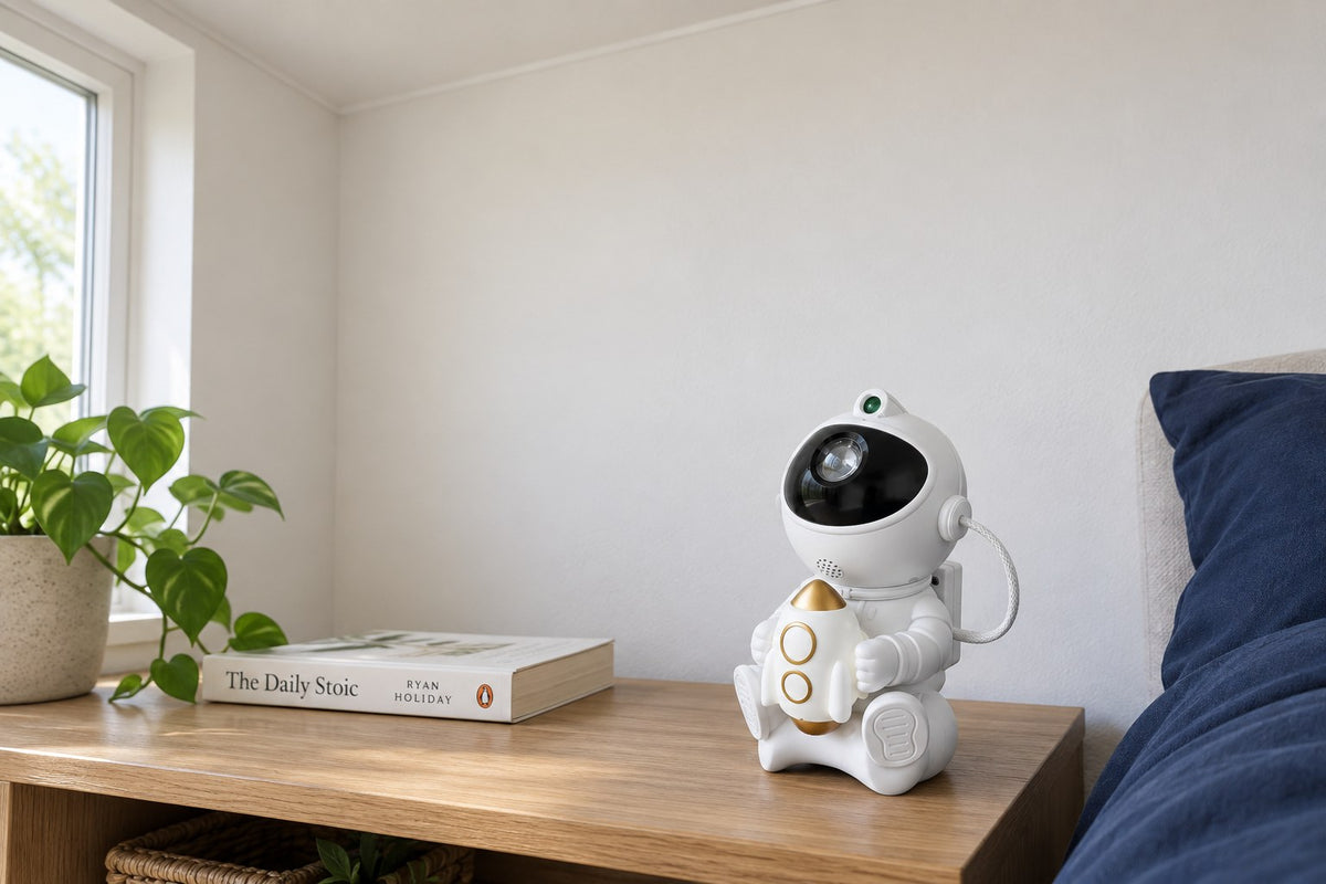 Space Cadet – Astronaut Galaxy Projector Lamp with the light switched off