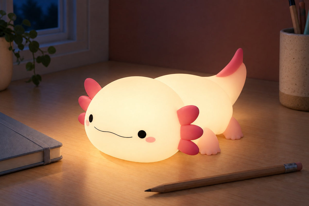 ObiAxolotl – Axolotl Night Lamp with the light switched on