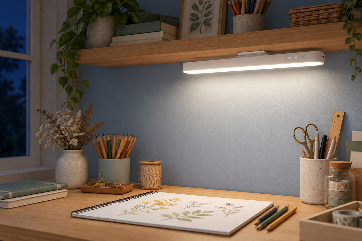 Shelf Light – Magnetic Hanging Strip Lamp with the light switched on