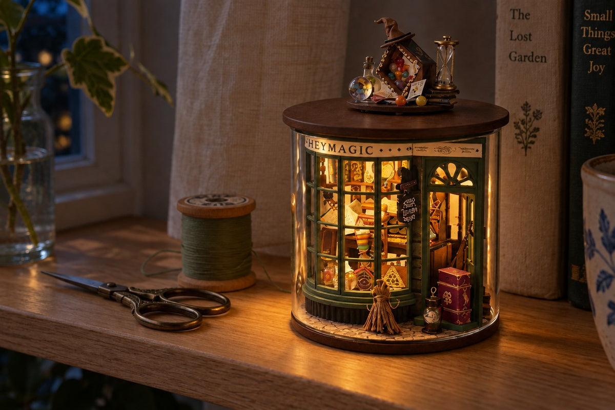 Bottle House – DIY Miniature Dollhouse Bottle Kit with the light switched on