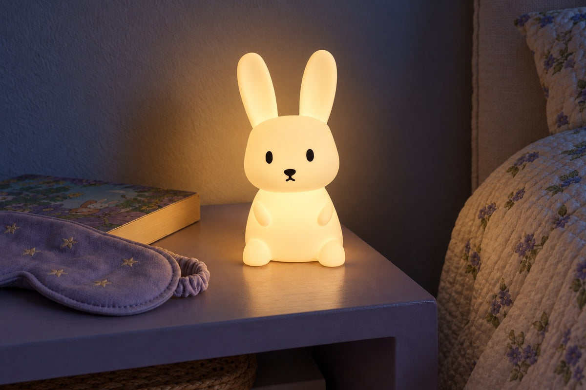 ObiHush – Silicone Rabbit Night Lamp with the light switched on