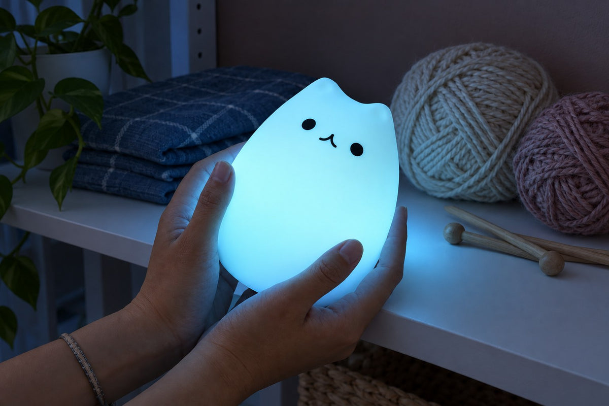 ObiWhiskers – Rechargeable Cat Night Lamp with the light switched on