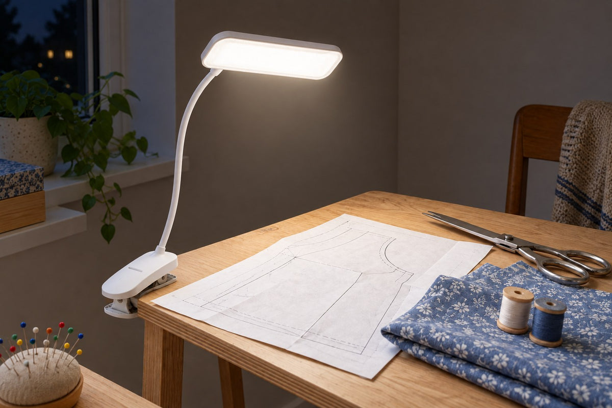 Desk Clip – Clip-On LED Desk Lamp with the light switched on