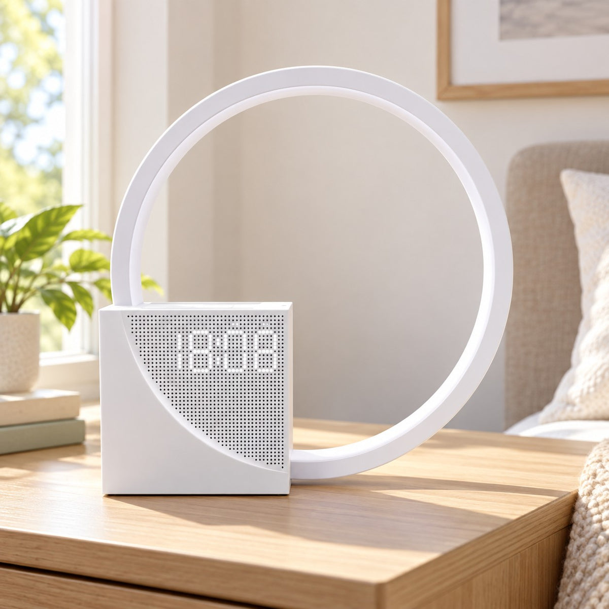 Calm Ring – Nature Sound Ring Lamp with Clock - daytime view