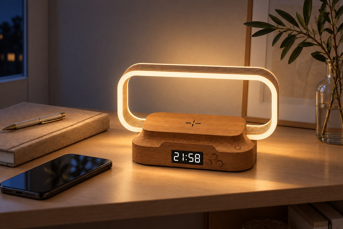 Wake Dock – Wireless Charging Clock Lamp with the light switched on