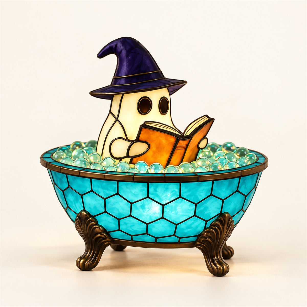 
Bath Ghost – Stained-Glass Ghost Lamp - studio view