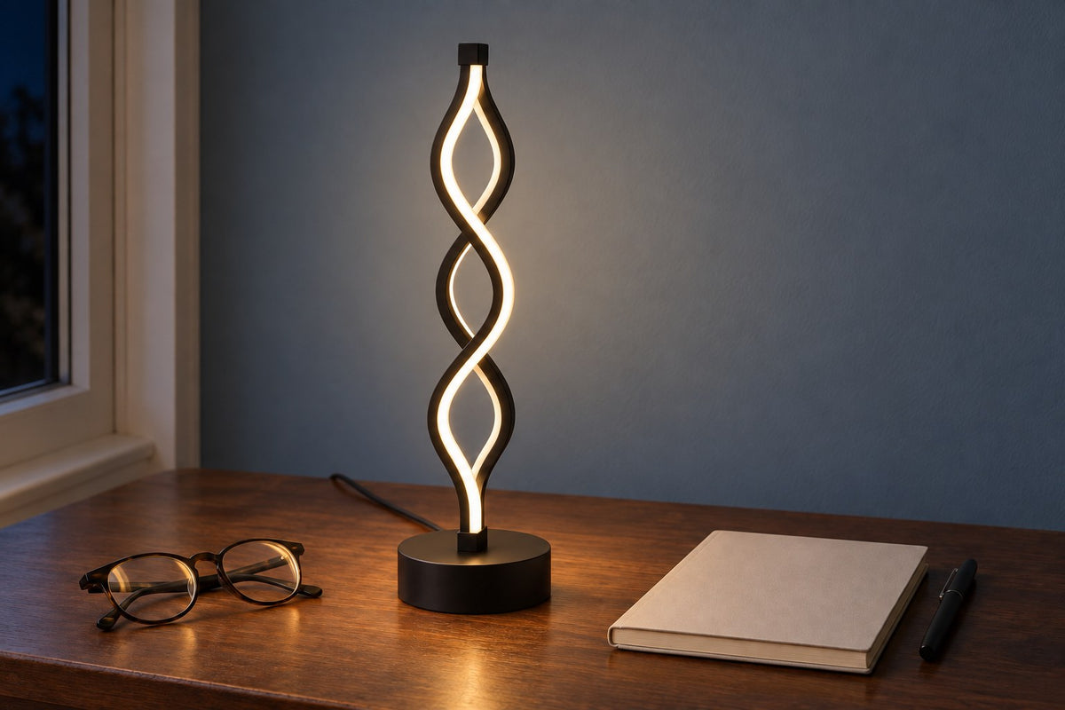 Silk Ribbon – Color-Changing Metal Desk Lamp with the light switched on