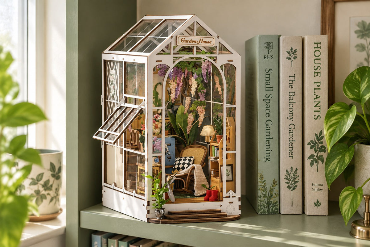 Garden Shed – DIY Book Nook Kit with Lights with the light switched off