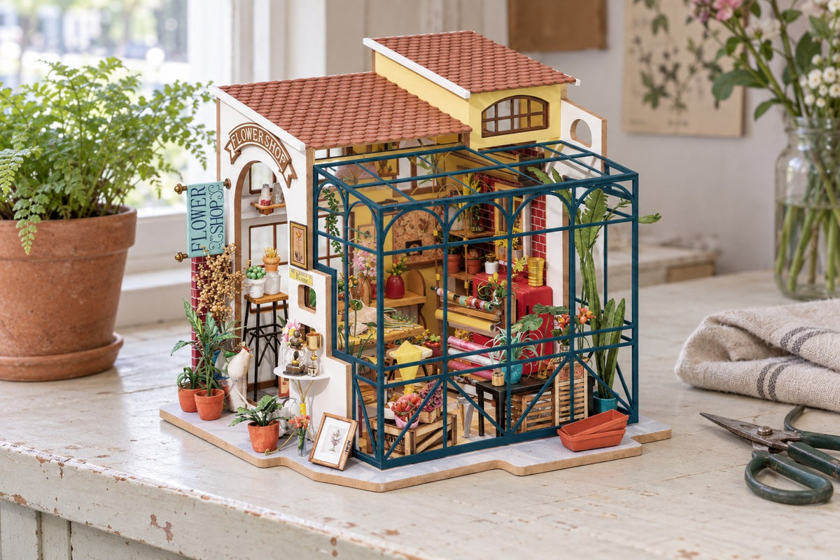 Flower Shop – DIY Miniature Flower Shop Kit with LED with the light switched off