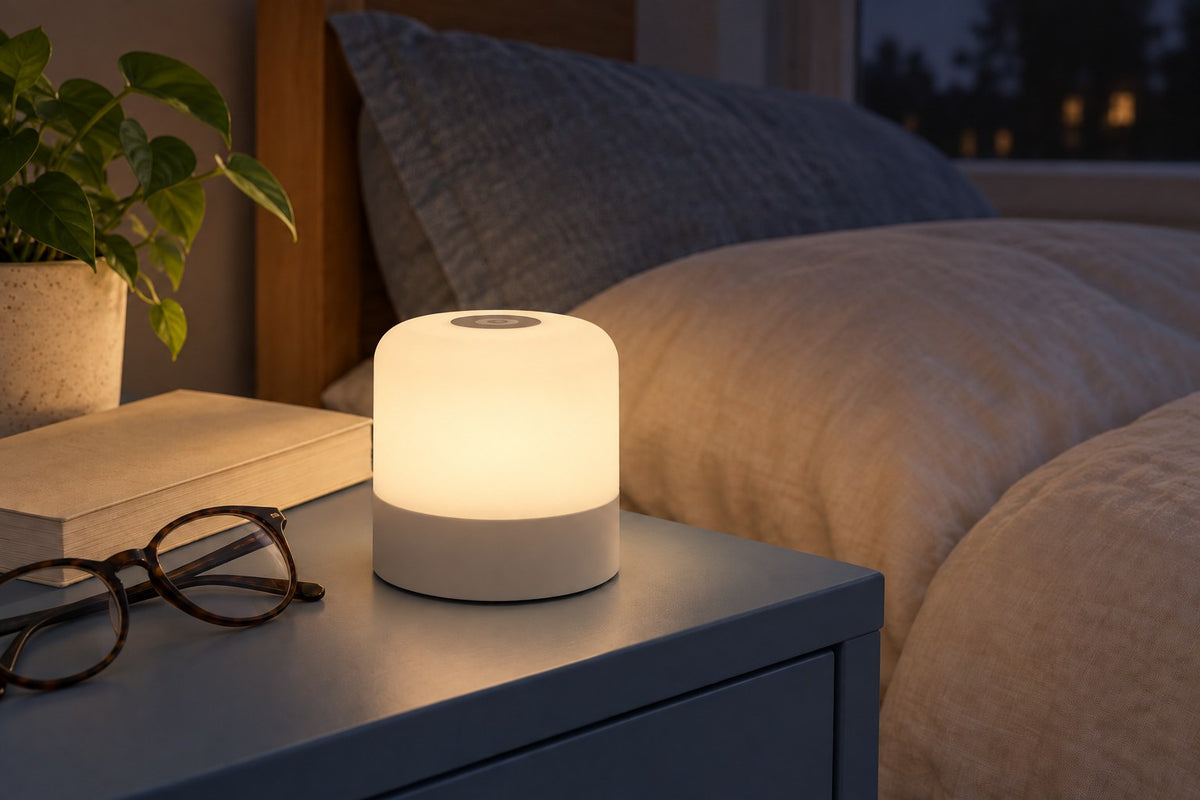 Color Drop – Rechargeable Cordless Table Lamp with the light switched on