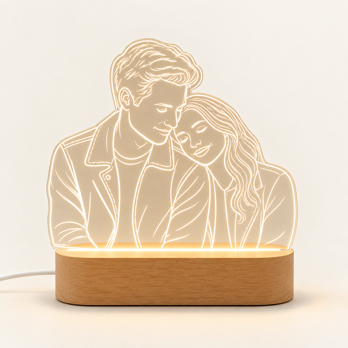 Line Portrait — 2 People personalized lamp example, warm ivory studio