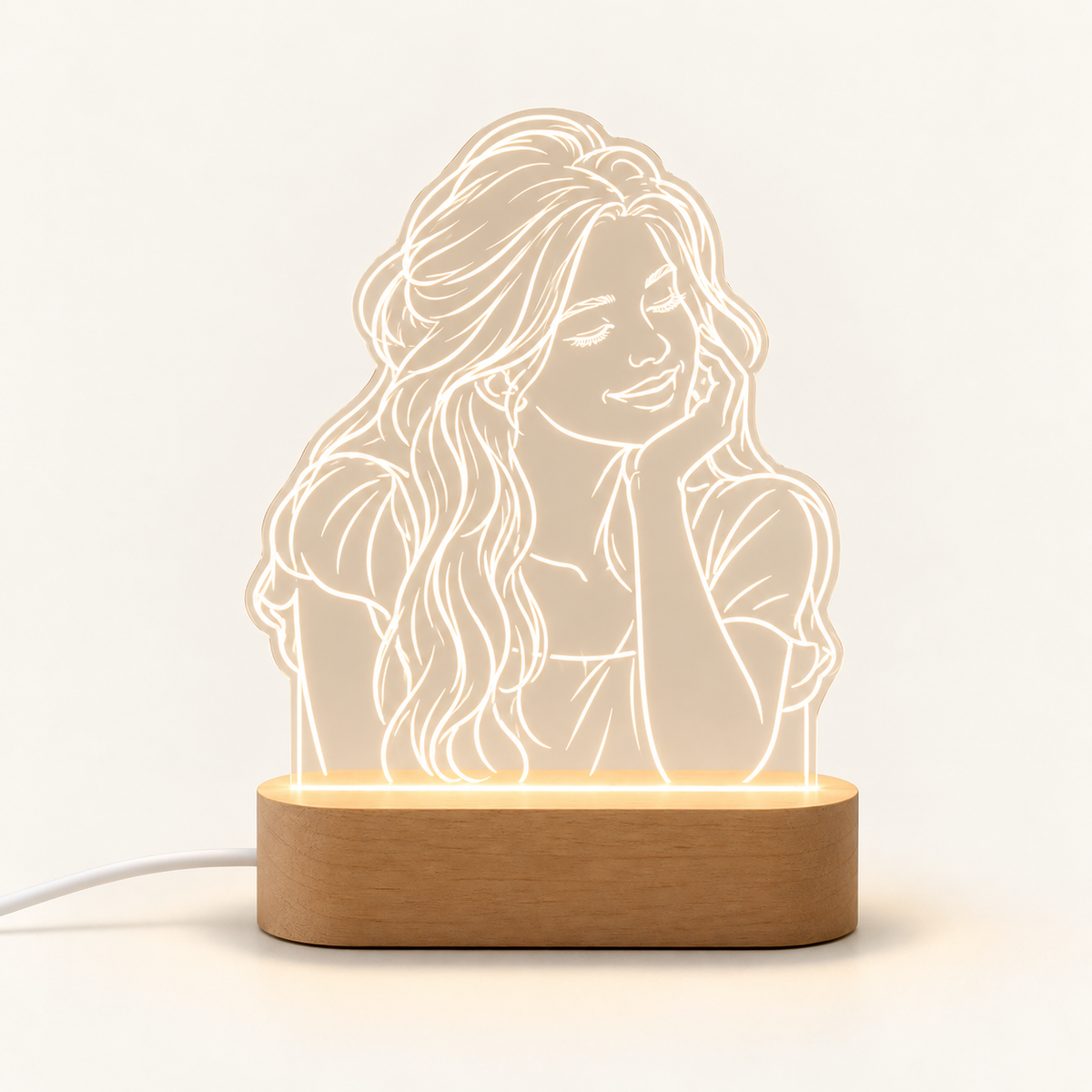 
Line Portrait — 1 Person personalized lamp example, warm ivory studio